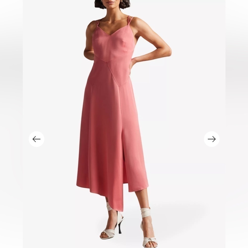Ted Baker Odinne panel-detail woven asymmetric-hem slip dress Sz 1 - Picture 3 of 12